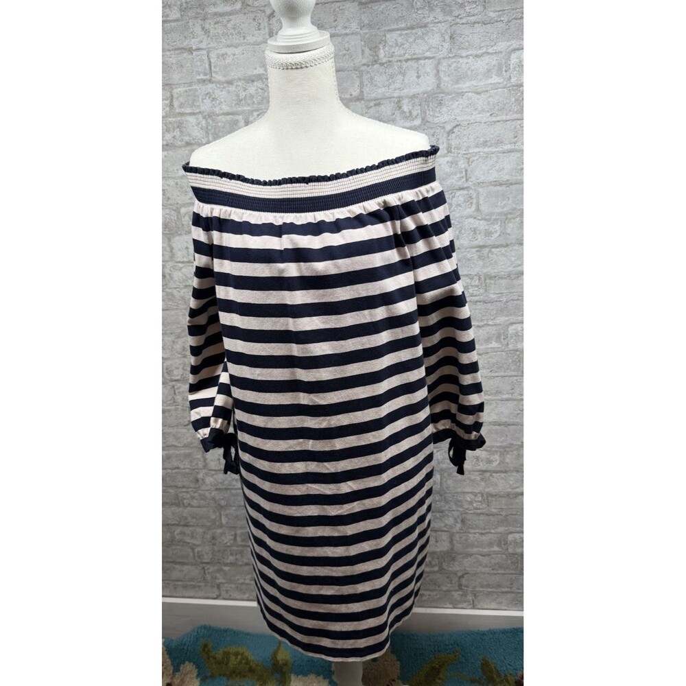 J Crew Nautical Stripe Off Shoulder Dress Large Coastal Preppy
